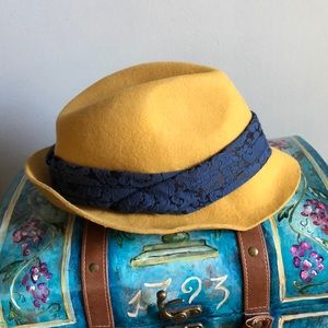 Anthropologie, Mustard and navy wool fedora